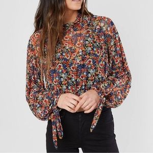 Free People All Dolled Up Black Floral Print Top